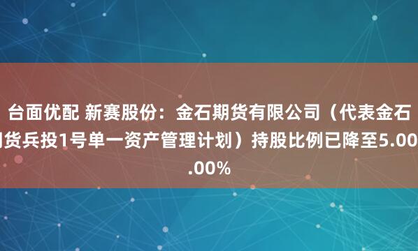 台面优配 新赛股份：金石期货有限公司（代表金石期货兵投1号单一资产管理计划）持股比例已降至5.00%