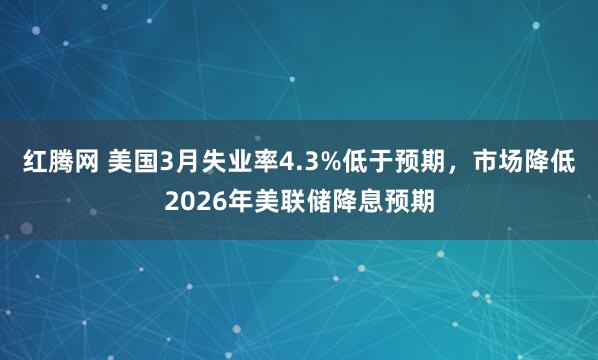 红腾网 美国3月失业率4.3%低于预期，市场降低2026年美联储降息预期